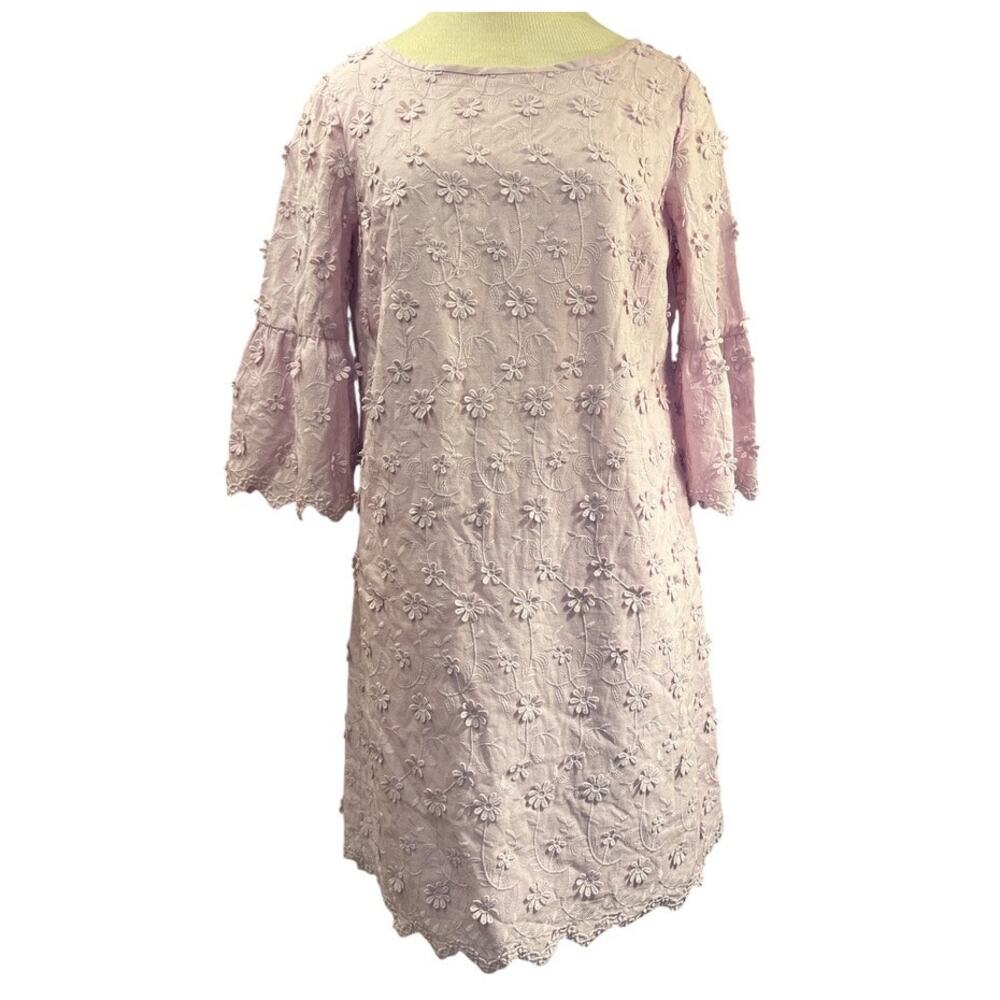 Ann Taylor Retro Style Aline Bell Sleeve Mini Dress Sz 4 Lilac Flower Child Boho